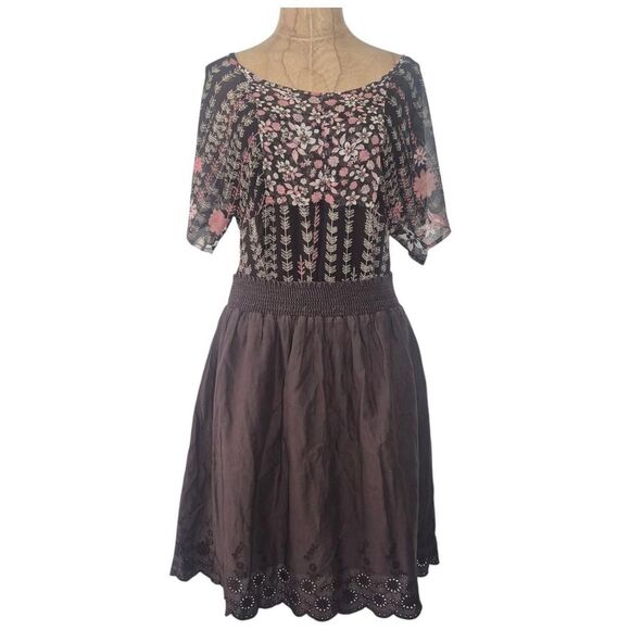 Old Navy Brown Eyelet Trim Lined Skirt Y2K Boho Fairy Size Medium - Picture 2 of 6
